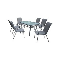 Discount 😉 Australia Only - Marquee 7 Piece Steel Sling Back Outdoor Setting Charcoal 💯